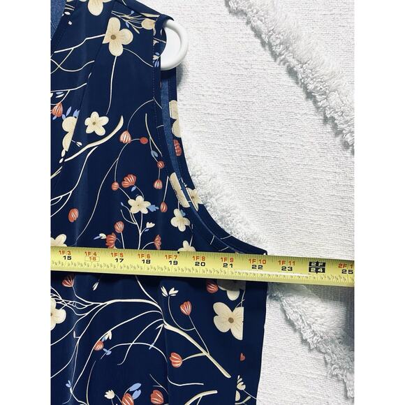 Aligaduo Summer Women’s V-neck Tunic Shirt Navy Floral 2XL - Picture 3 of 4